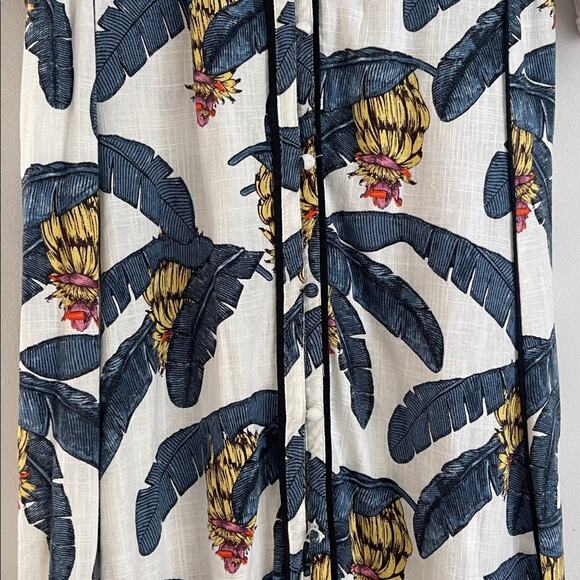 Desmond & Dempsey x H&M linen blend banana tree plant print button up midi dress - Picture 5 of 8